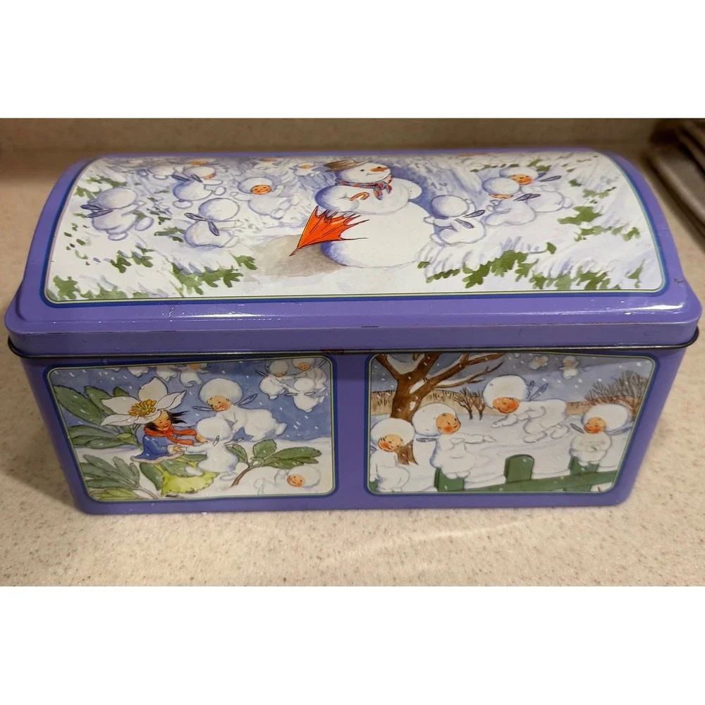 E Otto Schmidt Elsa Beskow Snow Children Purple Lebkuchen Tin Box 10x5.5x4.5